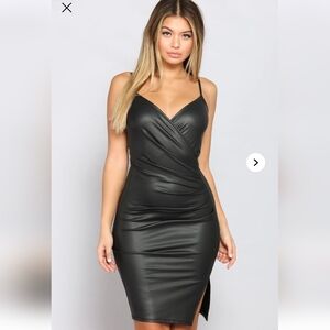 Elegant Black Faux Leather Mini Dress Small